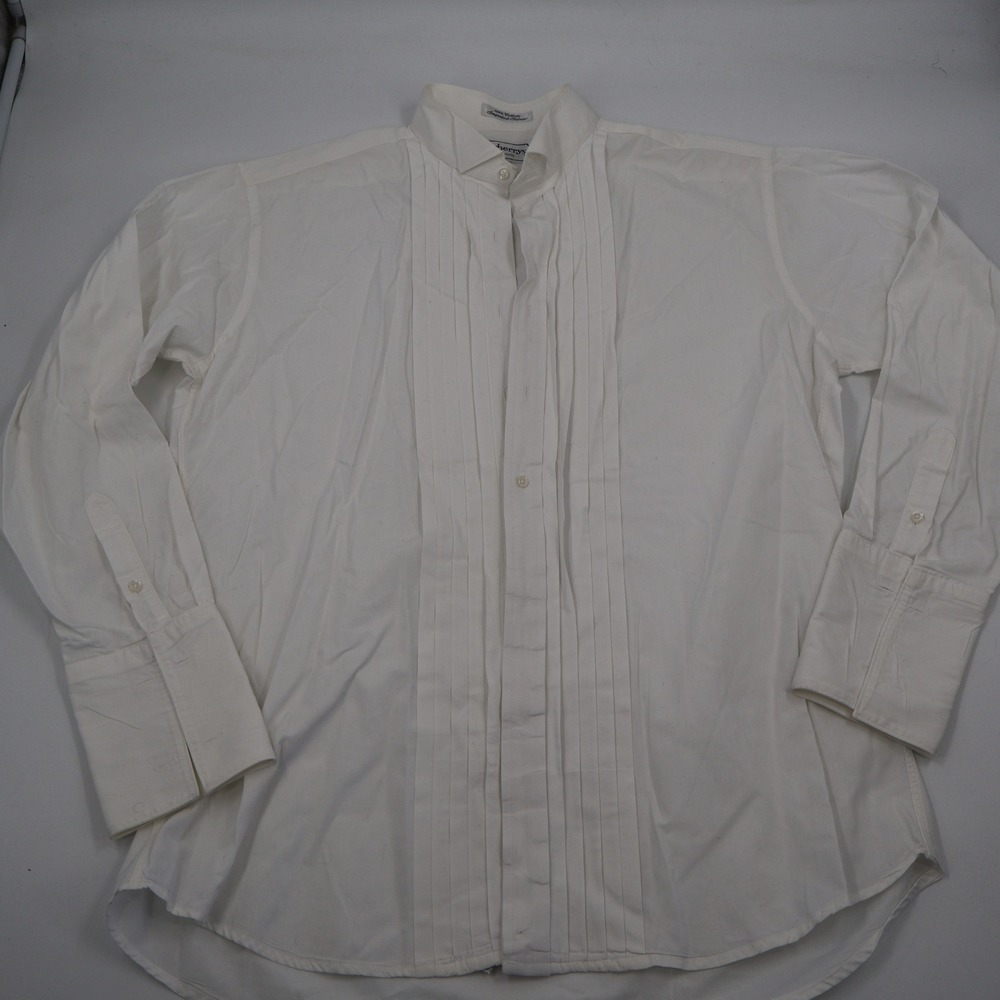 Burberrys Tuxedo Shirt Mens 16-34 White Pleated Bib Wing Collar French Cuff USA